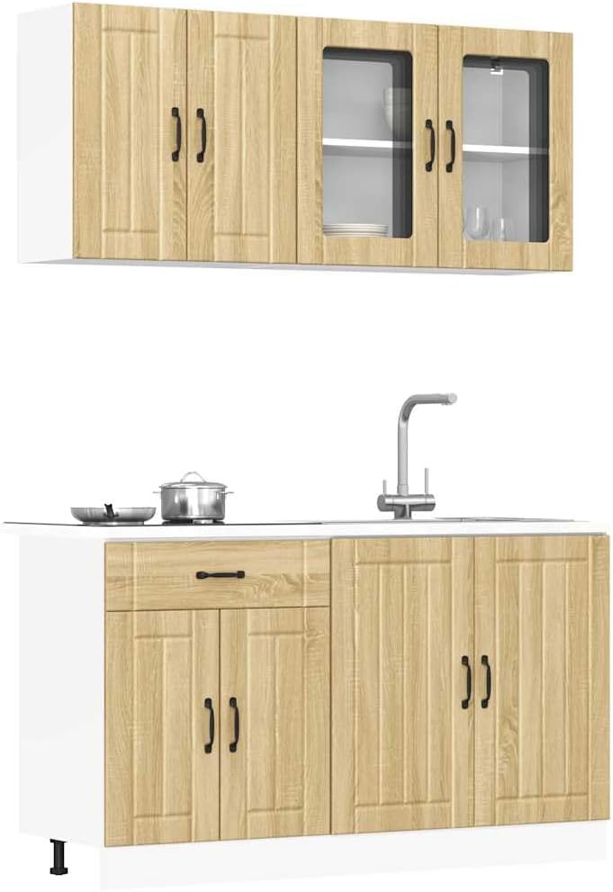 Lucca 7-Piece Kitchen Cabinet Set without Electrical Appliances High Gloss White Wood Material