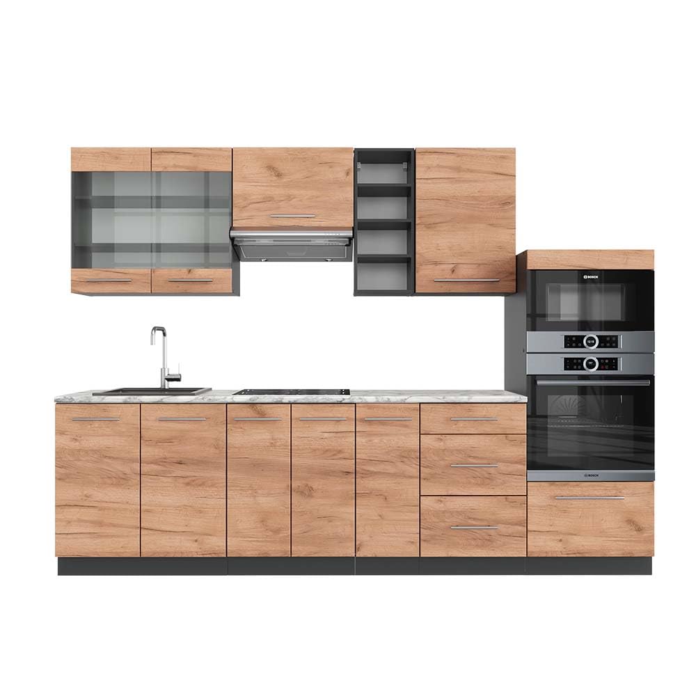Vicco Kitchen Unit Fame-Line Goldkraft Oak / Anthracite 280 cm without Worktop