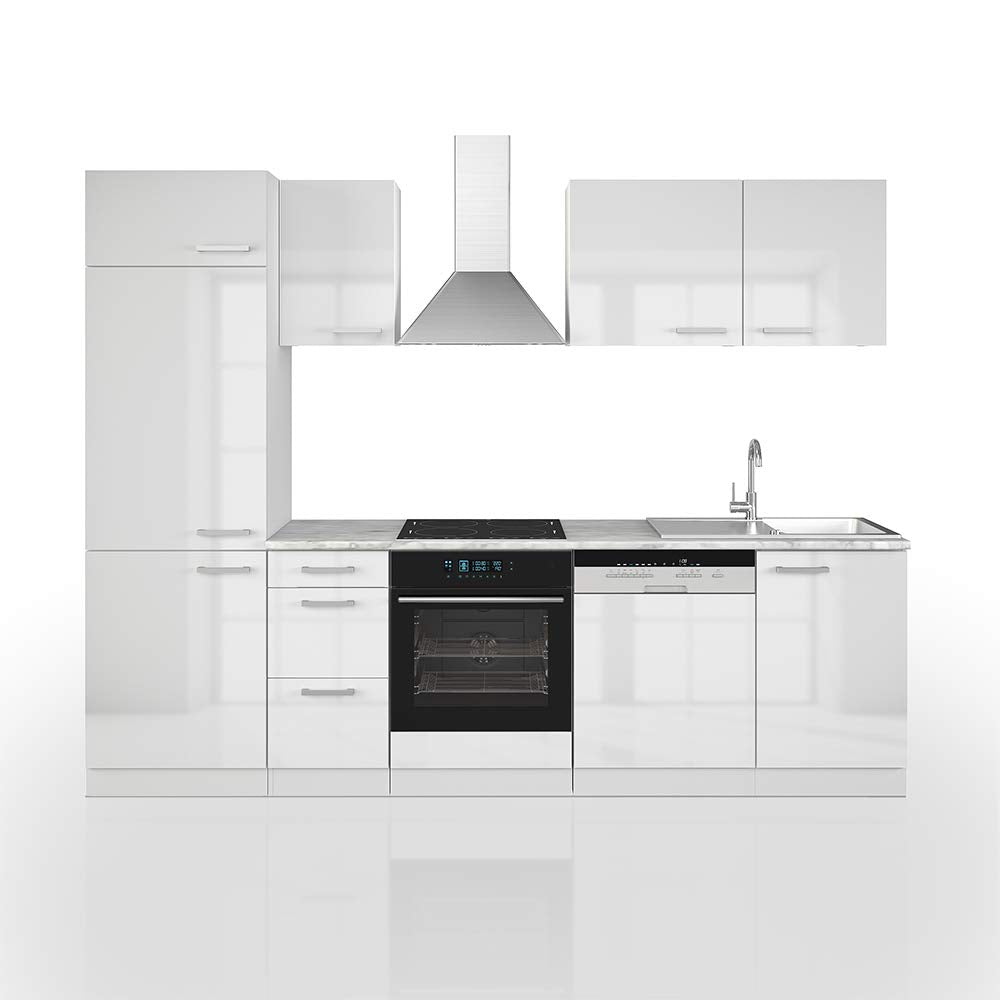Vicco Küchenzeile Optima, Weiß Hochglanz/Weiß, 270 cm ohne Arbeitsplatte