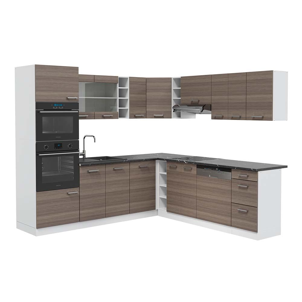 Vicco R-Line Fitted Kitchen Cabinets Country House Kitchen Furniture (White, Corner 247 x 237 cm)