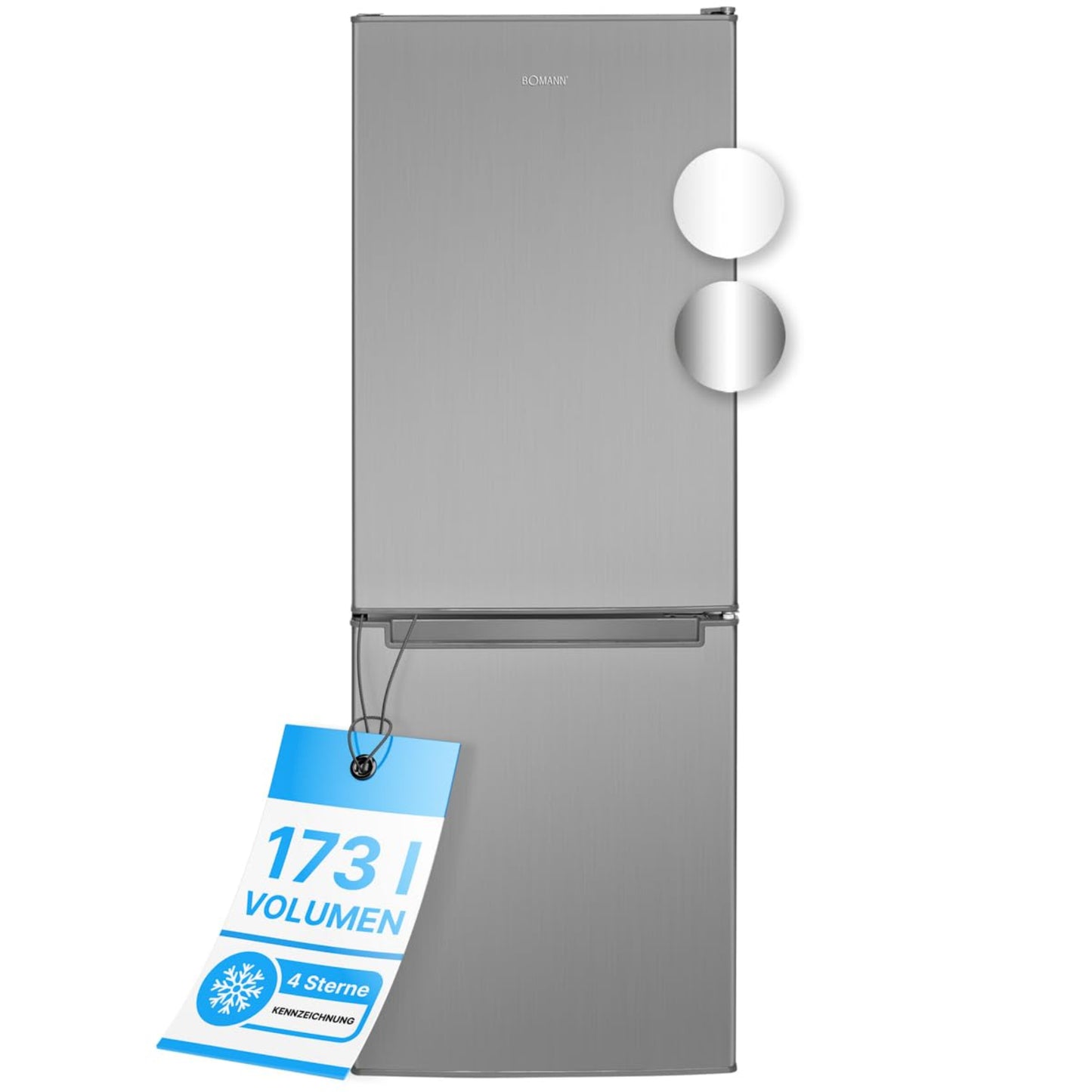 Bomann® Fridge with Freezer 143 cm High, Cool Freezer Combination 173 L with 3 Shelves and 3 Drawers, Door Hinge Changeable, Quiet Fridge Freezer Combination 40 dB, Refrigerator, KG 7331 inox