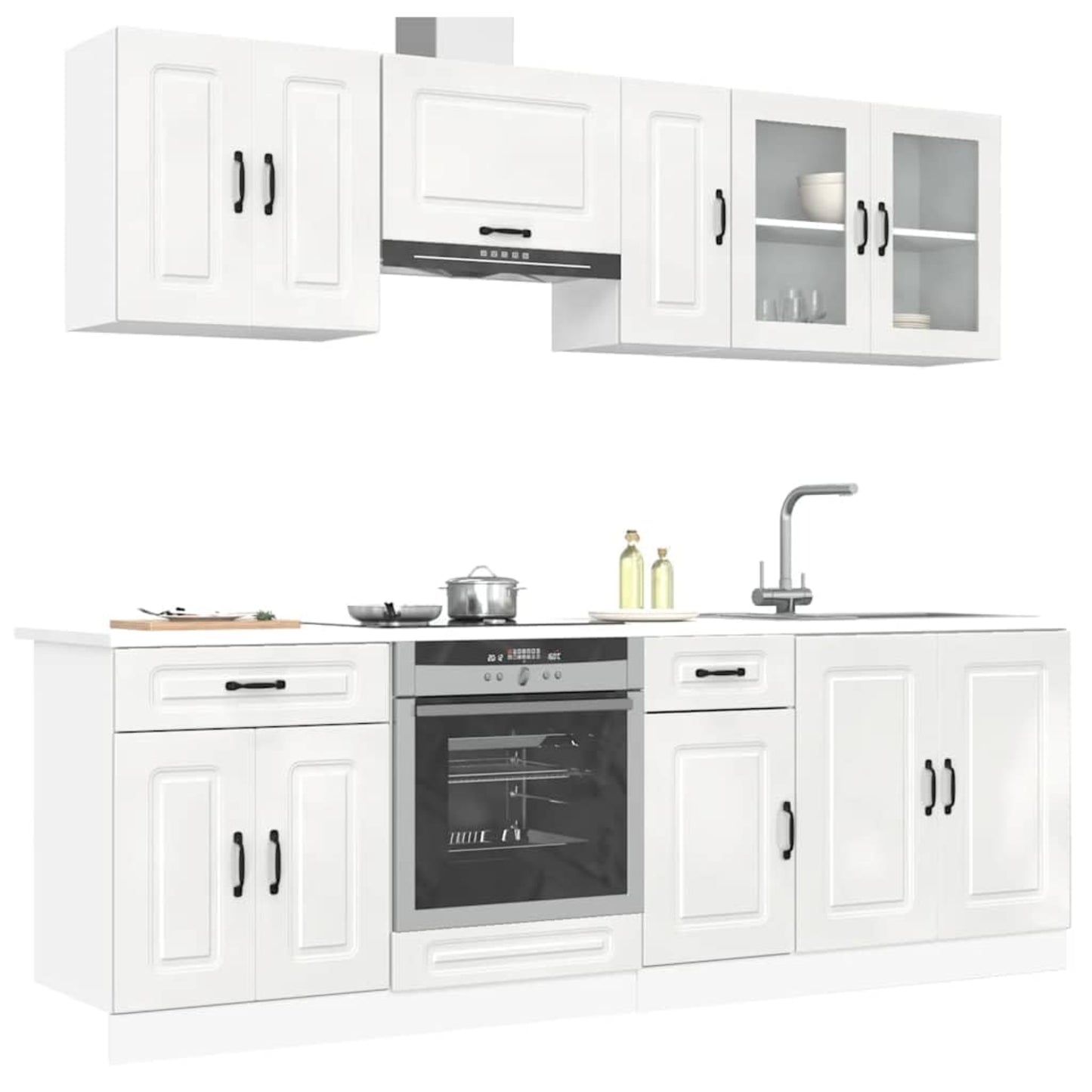 8-Piece Kitchen Cabinet Set, Wood Material, Kitchen Unit, Fitted Kitchen, Cabinet Set, Base Cabinet, Kitchen Cabinet, Wall Cabinet, Black