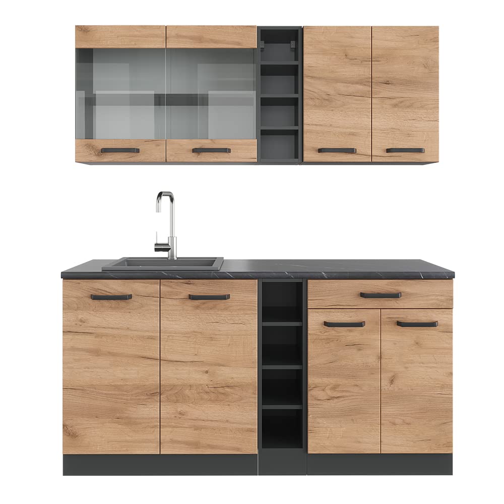 Vicco Single Kitchen R-Line White High Gloss / Anthracite 160 cm without Worktop