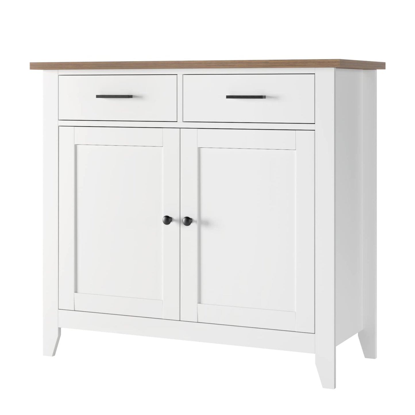 HOCSOK Kitchen Cabinet with Worktop, Sideboard with 2 Drawers and 2 Doors, Buffet Cabinet for Kitchen, Living Room, Dining Room, Hallway, Wood, Country House Style