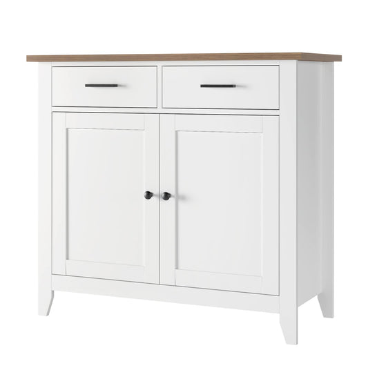 HOCSOK Kitchen Cabinet with Worktop, Sideboard with 2 Drawers and 2 Doors, Buffet Cabinet for Kitchen, Living Room, Dining Room, Hallway, Wood, Country House Style