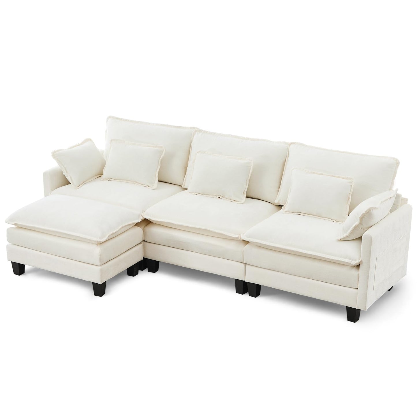 Modular Sofa with Sleep Function, Chenille Corner Sofa, Small with Thick Padding, Sofa L Shape Set with Couch Cushion, Comfortable Armchair, Living Room Couch with Stool, Chaise Lounge (Dark Grey, 287