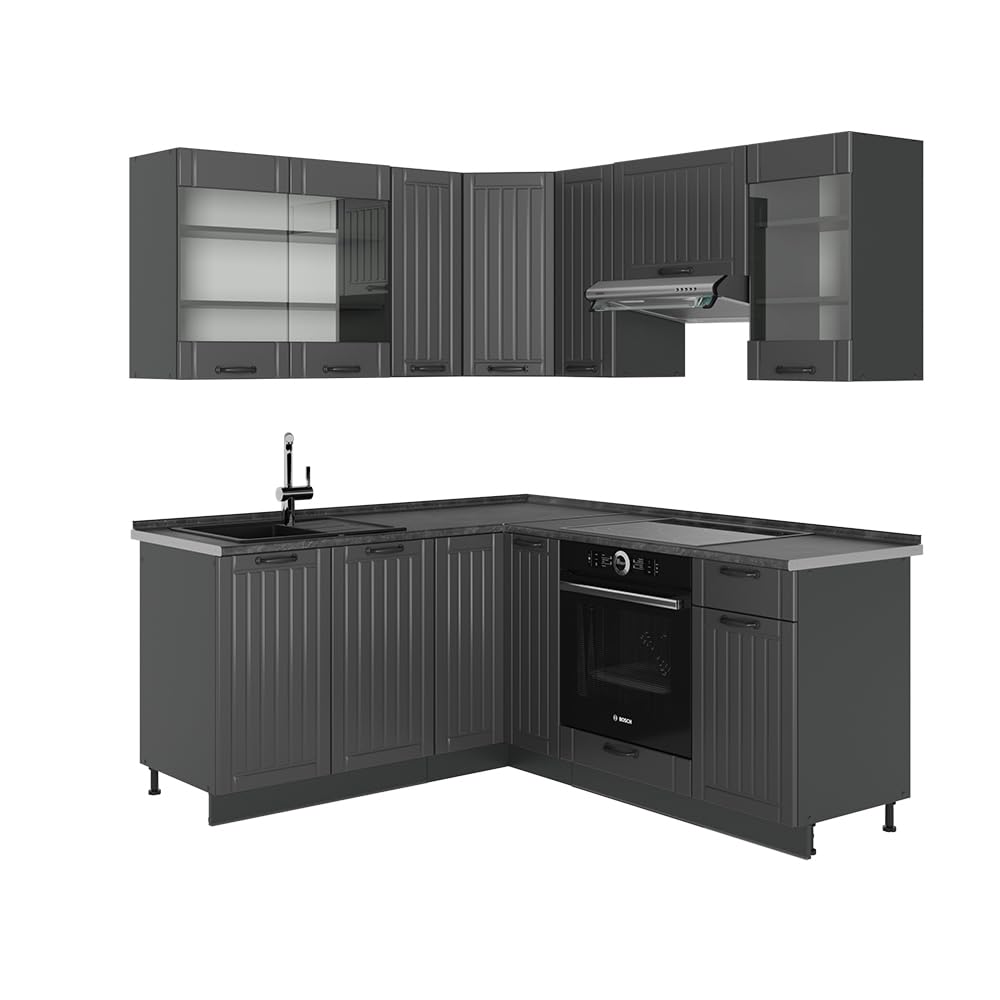 Vicco Fame-Line Corner Kitchen 160 x 190 cm White High Gloss / Anthracite without Worktop