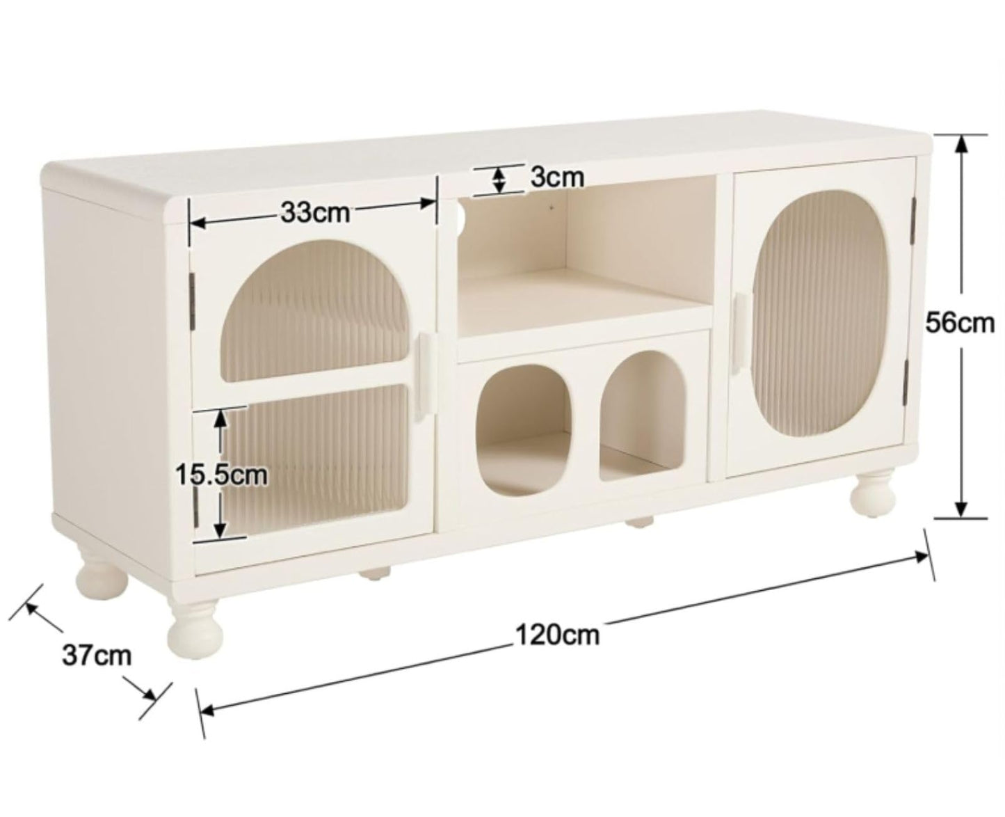 Ya-Home Lowboard with 2 Glass Doors Storage Cabinet with Compartments Sideboard with Solid Wood Legs for Living Room Black
