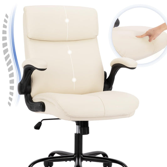 COLAMY Schreibtischstuhl, Ergonomischer Bürostuhl mit Verstellbaren Armlehnen, Chefsessel mit Hoher Rückenlehne, Höhenverstellbar und Neigbar Drehstuhl mit Dicker Lederpolsterung, Schwarz