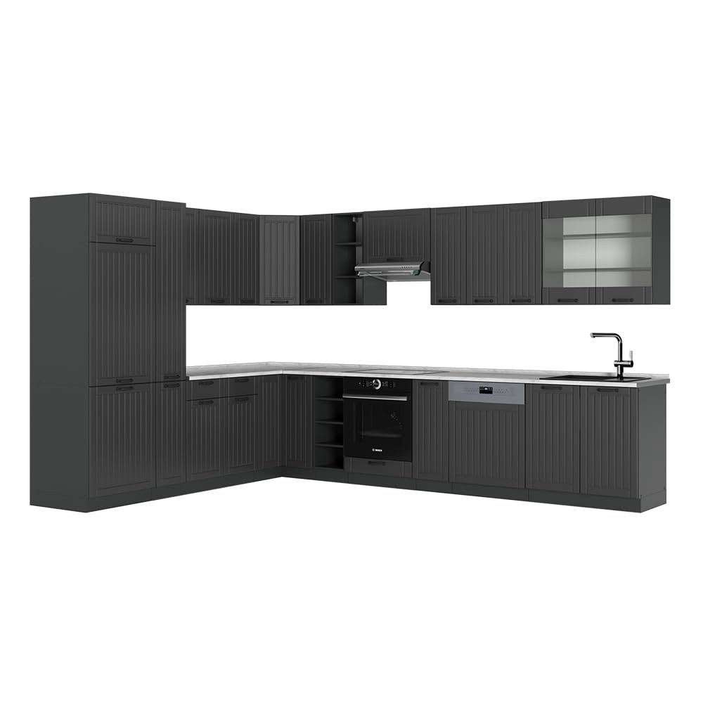 Vicco Fame-Line Corner Kitchen 257 x 347 cm White High Gloss / Anthracite without Worktop