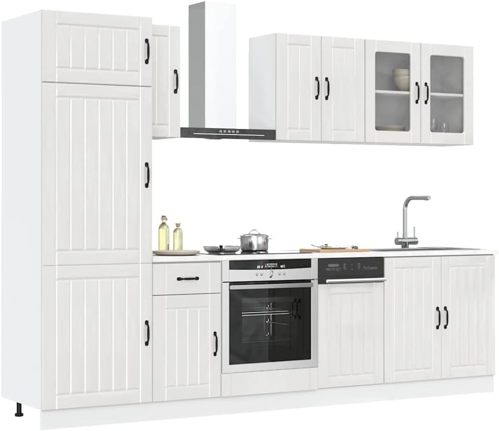 Lucca 7-Piece Kitchen Cabinet Set without Electrical Appliances High Gloss White Wood Material