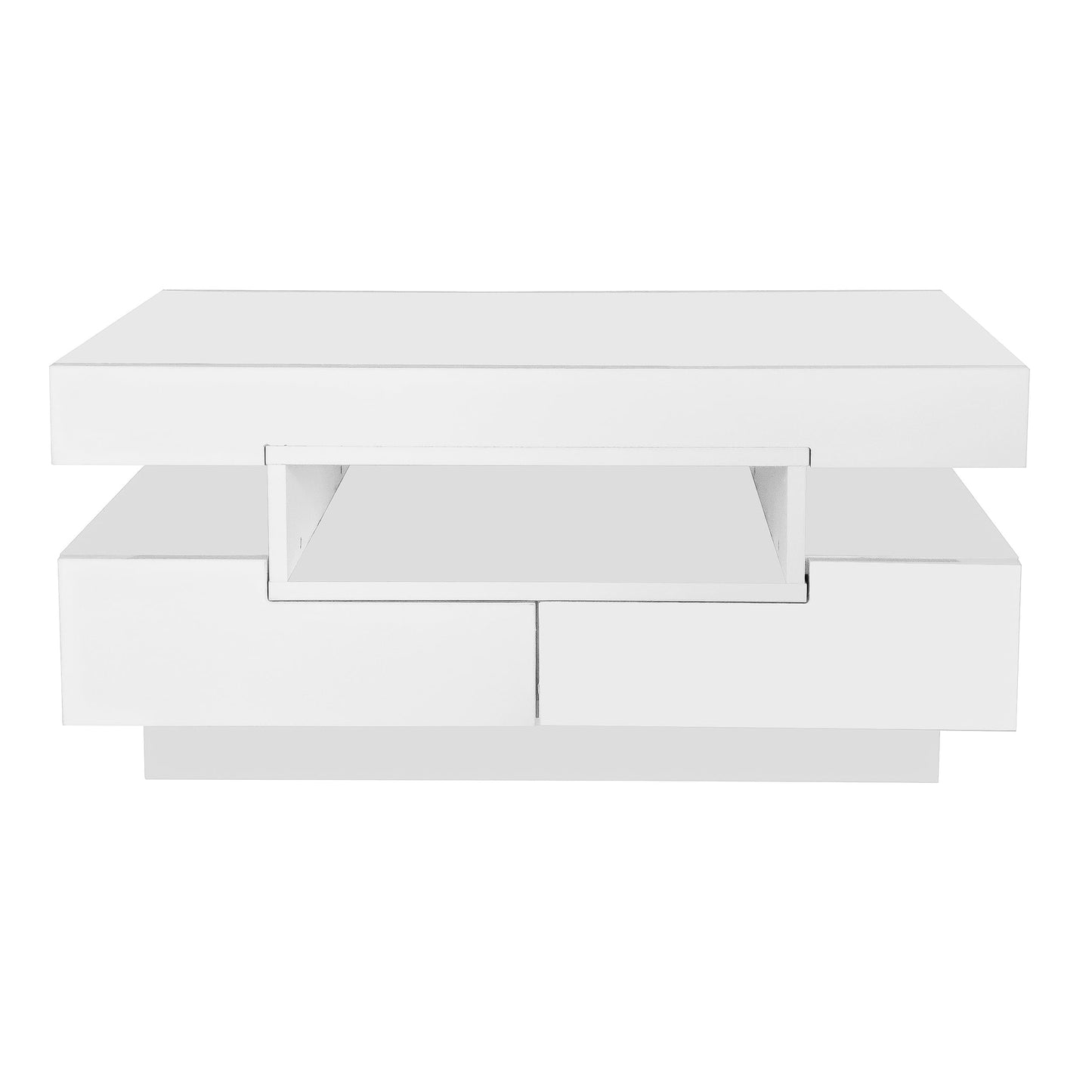 Merax Living Room Table, LED Coffee Table with Storage Space, High Gloss Coffee Table Living Room with Four Drawers, Modern Coffee Table, 80 x 50 x 36 cm, Black