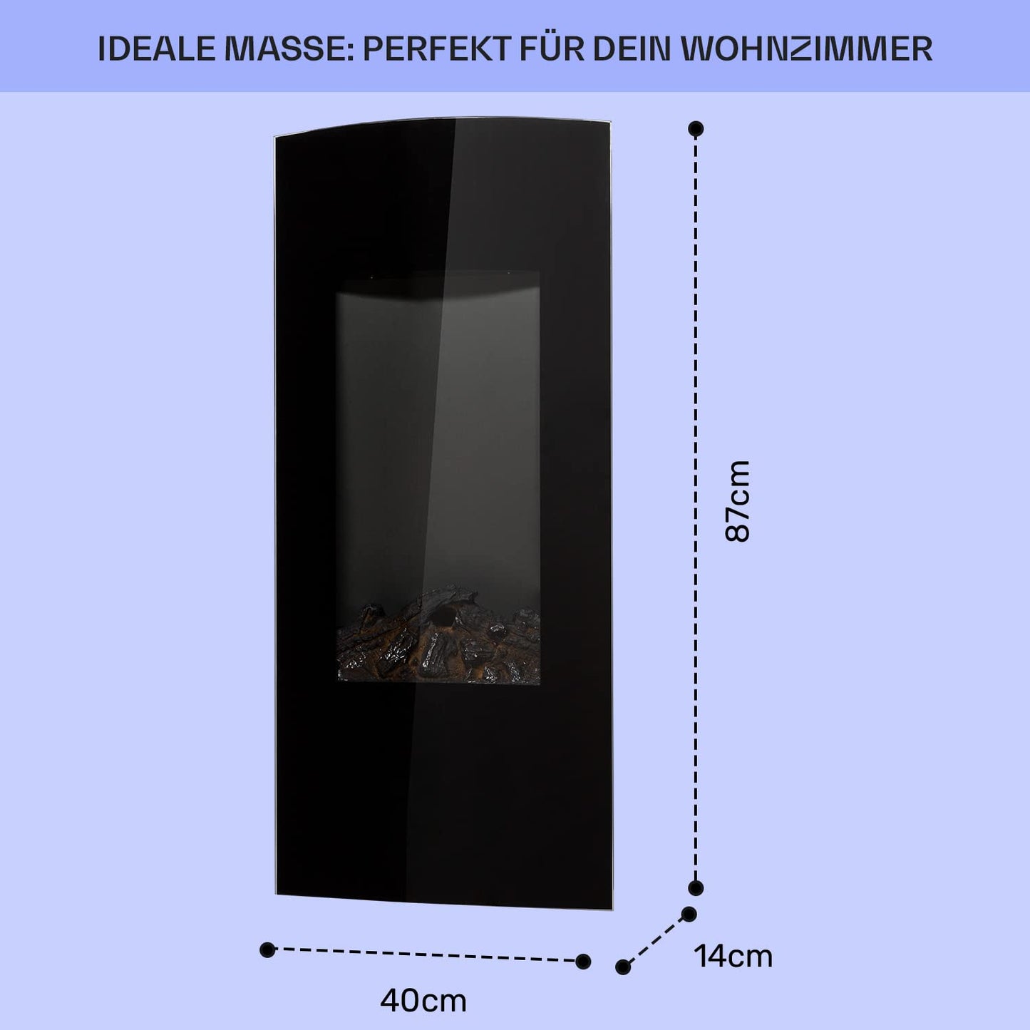 Klarstein Electric Fireplace, Electric Heaters for Living Room and Indoor Spaces, Electric Fireplace with LED Flames, Fireplace for Wall Mounting, Fan Heater with Timer, Adjustable Thermostat, Heating