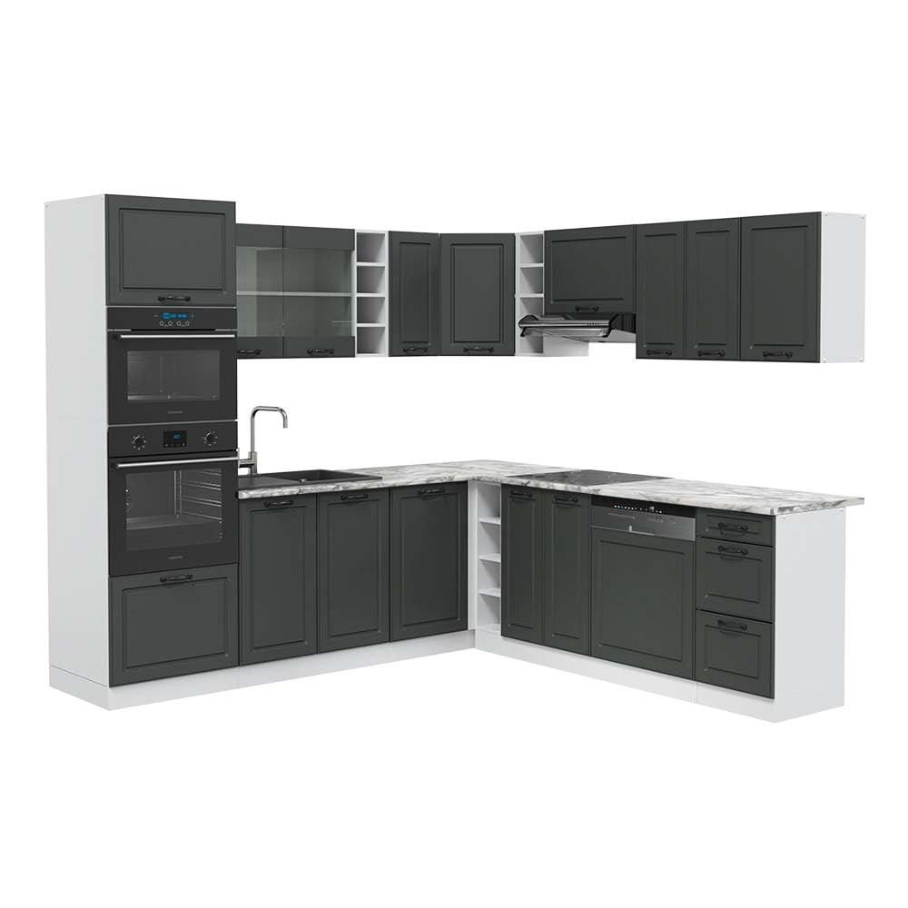 Vicco R-Line Fitted Kitchen Cabinets Country House Kitchen Furniture (White, Corner 247 x 237 cm)