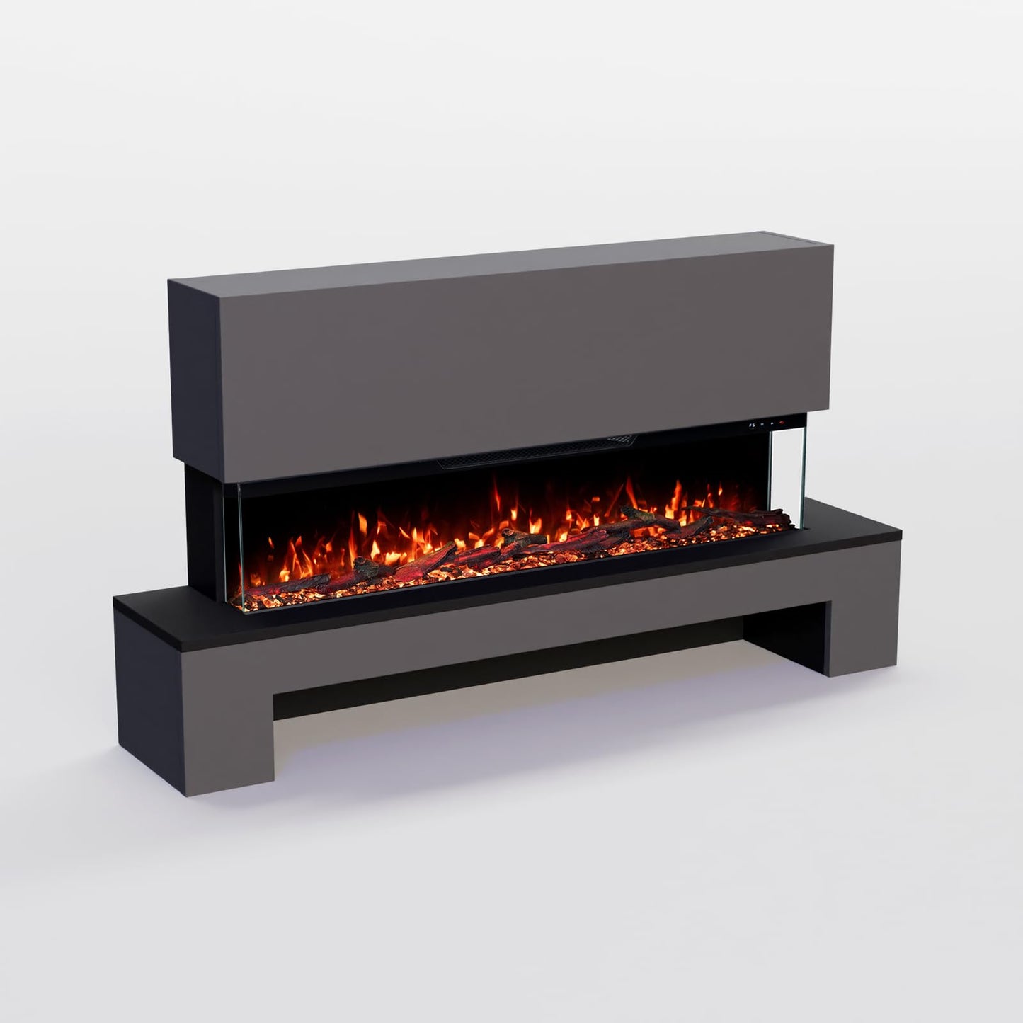 GLOW FIRE Electric Fireplace Cobalt Wooden Compartment with Realistic 3D LED Fire - Standing Electric Fireplace with Heater and Fireplace, App Control, Crinkle Effect & Timer, Max. 1800 W, 137 x 75 x