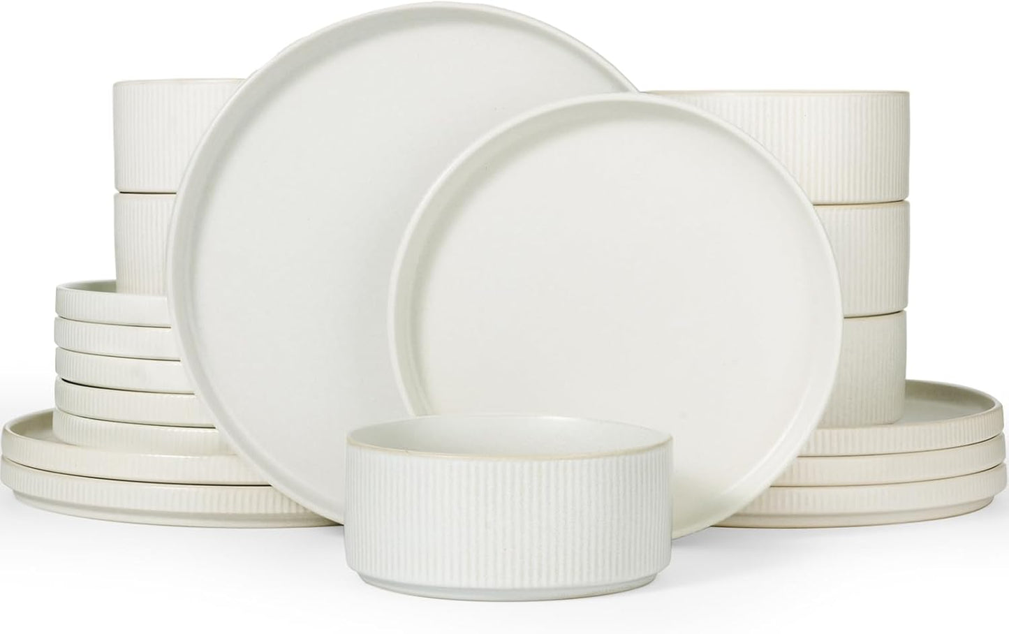 Star 18-Piece Plate Set, Crockery Set for 6 People, Stoneware Crockery Set, Anti-Scratch Dinner Service, Microwave & Dishwasher Safe, Cappuccino White