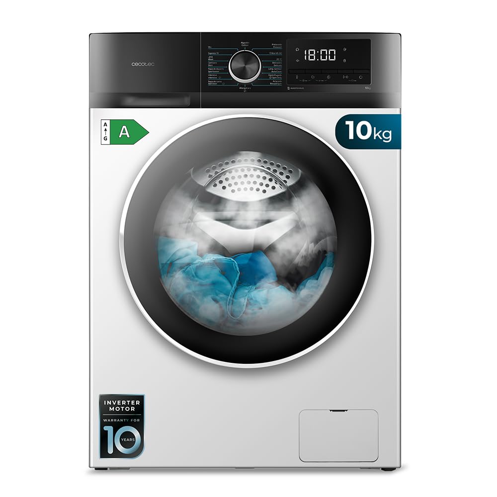 Cecotec Washing Machine 12 kg Front Load Bolero DressCode 12500 Inverter Steel A, 1400 rpm, Inverter Plus Motor, 16 Progr, SteamMax, Pearl Drum, Delay Start, Drum Clean, Display, Allergy Care, Stop &