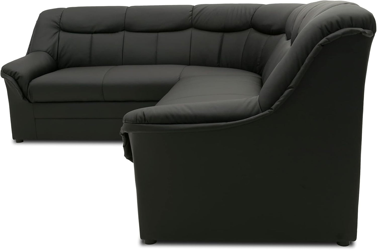 DOMO. collection Berlin Corner Sofa, Timeless Leather Corner Sofa with High-Quality Spring Core Padding, L-shaped Faux Leather, Couch 205 x 250 x 89 cm, Black
