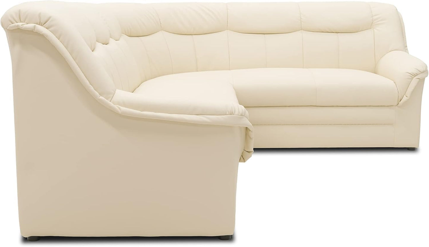 DOMO. collection Berlin Corner Sofa, Timeless Leather Corner Sofa with High-Quality Spring Core Padding, L-shaped Faux Leather, Couch 205 x 250 x 89 cm, Black