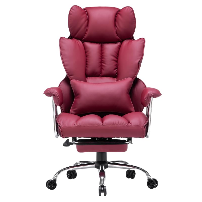Efomao Ergonomic Office Chair, Polyurethane (PU) Leather Executive Chair, Office Chair 150 kg with Footrest and Lumbar Support, Adjustable Chair with High Backrest, Beige