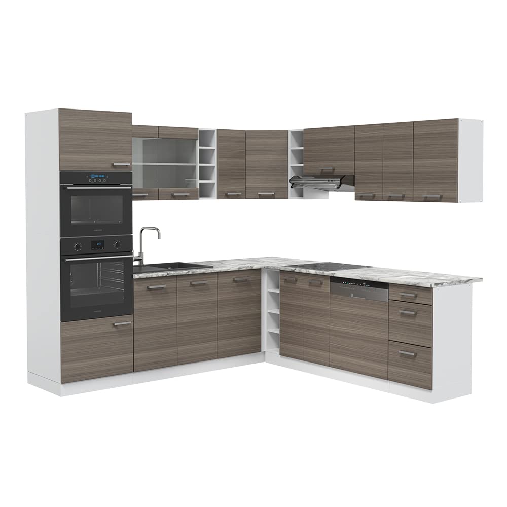 Vicco R-Line Fitted Kitchen Cabinets Country House Kitchen Furniture (White, Corner 247 x 237 cm)