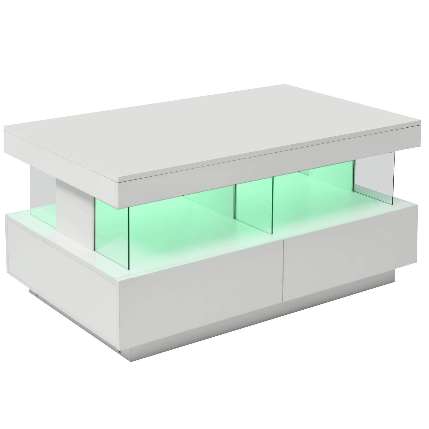 Merax High Gloss Coffee Table with LED, Modern Living Room Table with Storage Drawers, Multifunctional Side Table for Living Room, Rectangular Centre Table, Sofa Table, Coffee Table, Office, Black