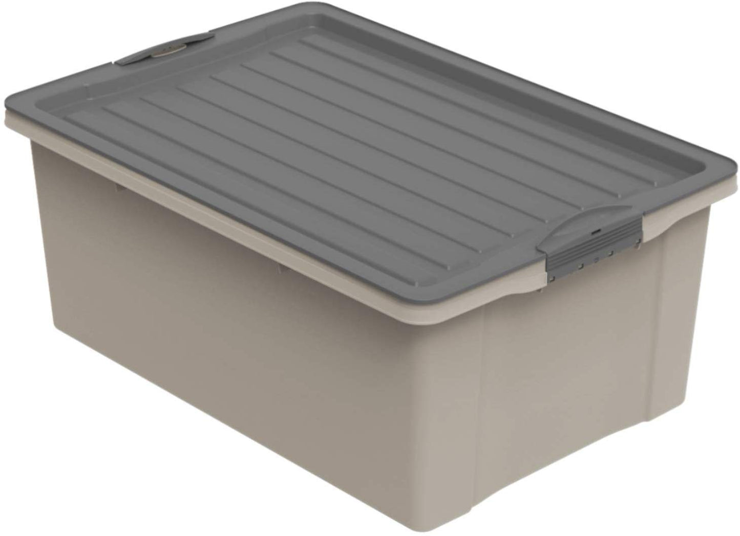 Rotho Compact Storage Box 70 L with Lid and Wheels, Plastic (PP Recycled), BPA-Free, Cappuccino/Anthracite, A3/70 L (57.0 x 39.5 x 43.5 cm)