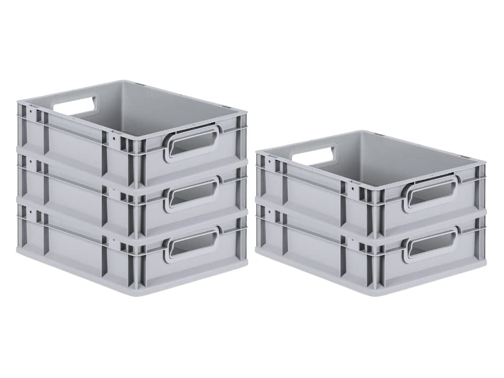 PROREGAL SuperSparSet 5 x Eurobox NextGen Economy | Closed Handles | H x W x D 17 x 30 x 40 cm | 16 Litres | Euro Container, Transport Box, Transport Container, Stacking Container