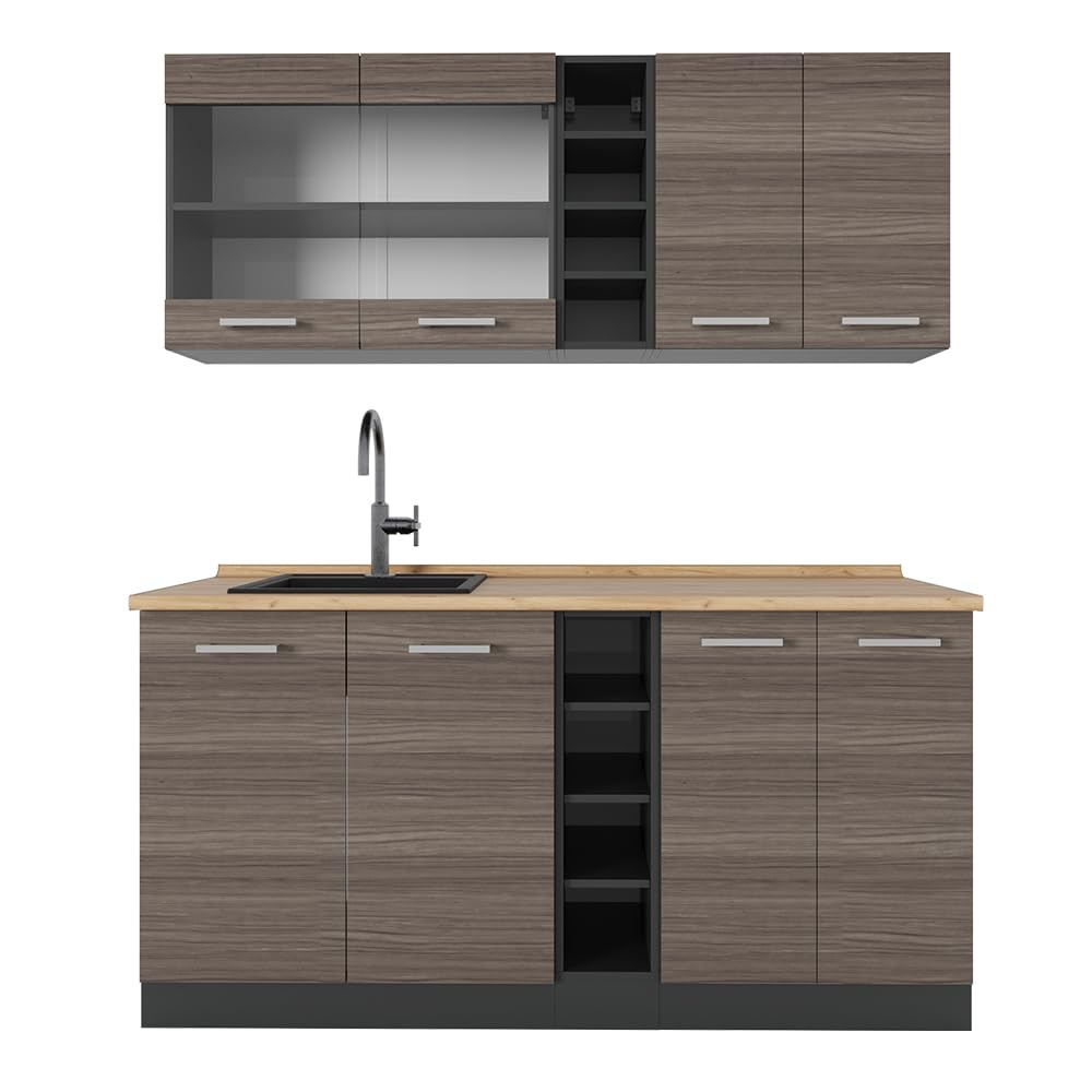 Vicco Single Kitchen R-Line White High Gloss / Anthracite 160 cm without Worktop