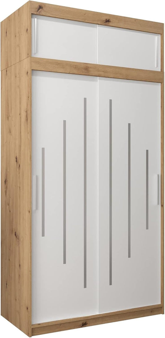 Kryspol Schwebetürenschrank York 250 cm Kleiderschrank mit Kleiderstange und Einlegeboden Schlafzimmer- Wohnzimmerschrank Schiebetüren Modern Design (Weiß)