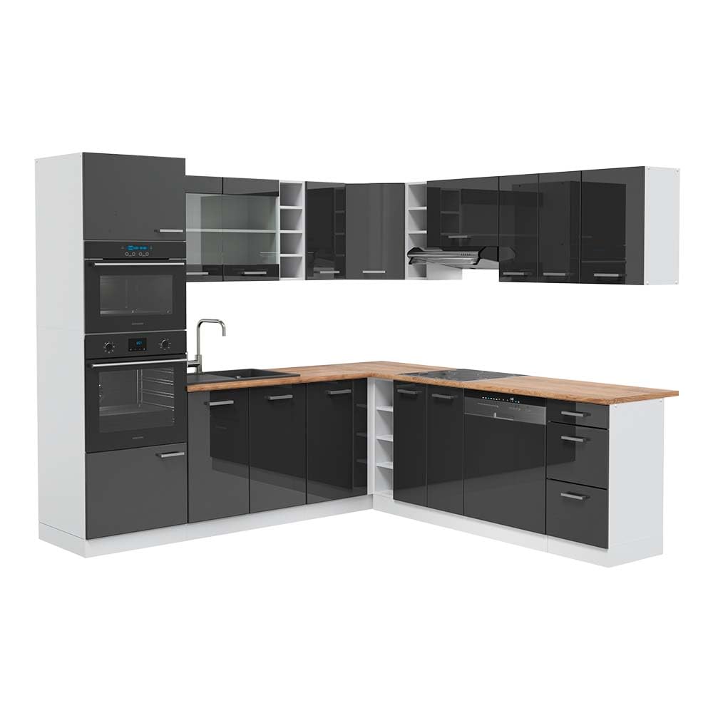 Vicco R-Line Fitted Kitchen Cabinets Country House Kitchen Furniture (White, Corner 247 x 237 cm)