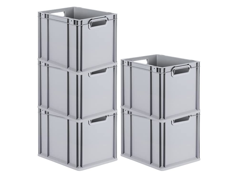 PROREGAL SuperSparSet 5 x Eurobox NextGen Economy | Closed Handles | H x W x D 17 x 30 x 40 cm | 16 Litres | Euro Container, Transport Box, Transport Container, Stacking Container