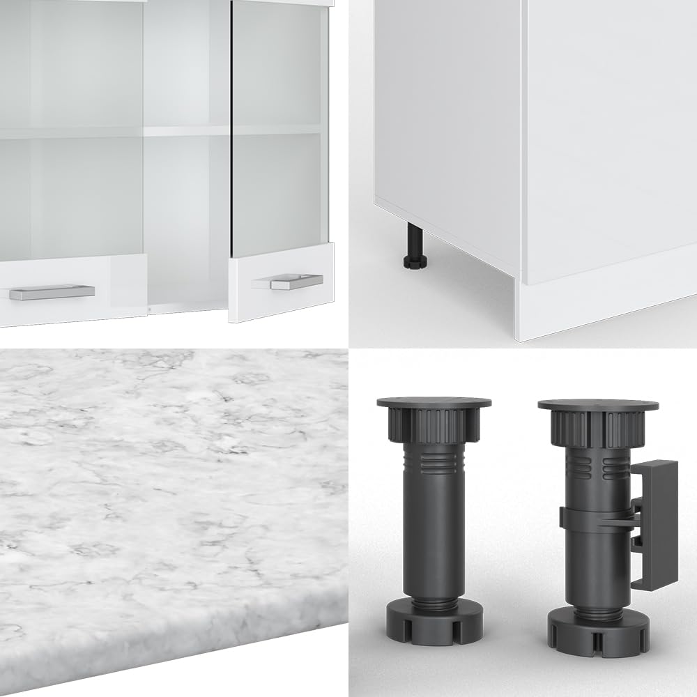 Vicco R-Line Kitchen Unit, High-Gloss Anthracite/White, 300 cm with Tall Cabinet, without Worktop