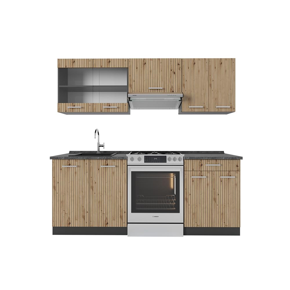 Vicco R-Line Kitchen Unit, White Country House / Anthracite, 200 cm without Worktop