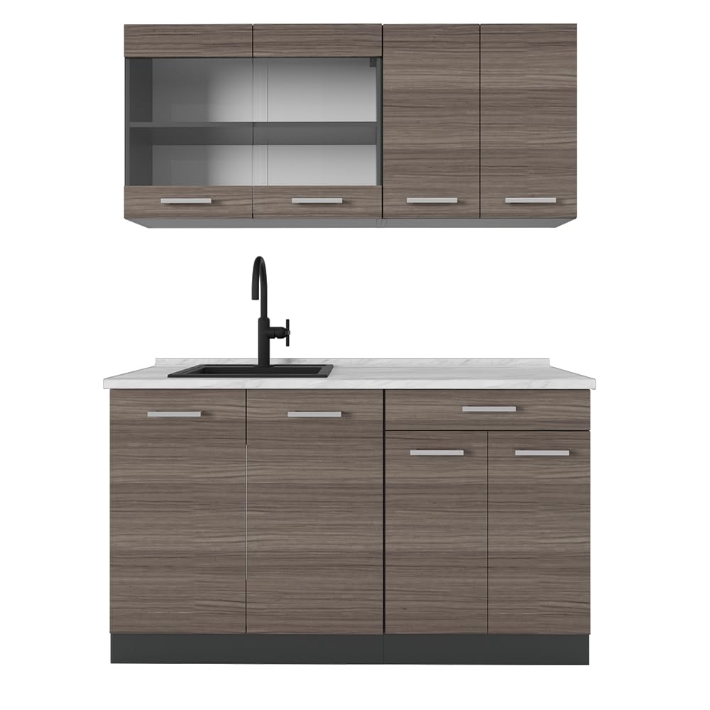 Vicco Single Kitchen R-Line, White High Gloss / Anthracite, 140 cm without Worktop