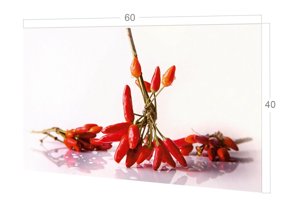 GRAZDesign Kitchen Back Wall Glass Chili Splash Guard Stove Print Behind Glass Picture Motif Spices Back Wall Kitchen Glass Plate with Kitchen Motif 60 x 60 cm