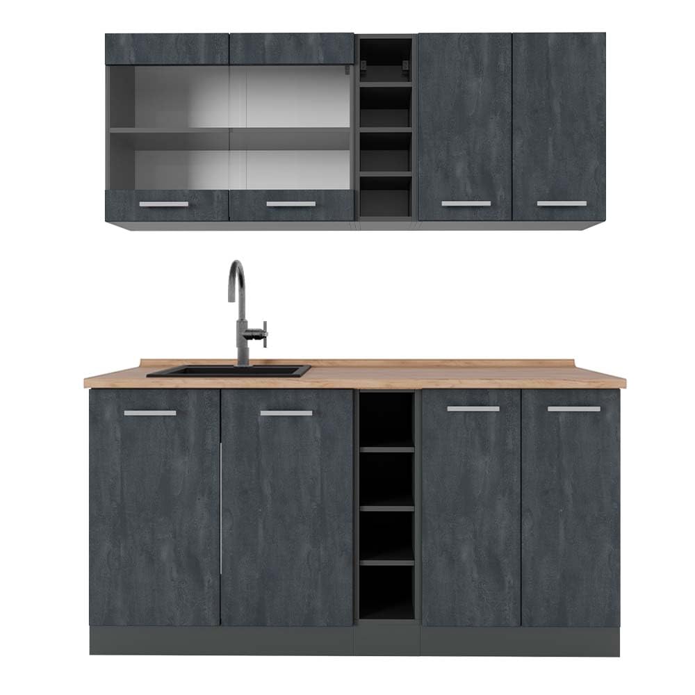 Vicco Single Kitchen R-Line White High Gloss / Anthracite 160 cm without Worktop