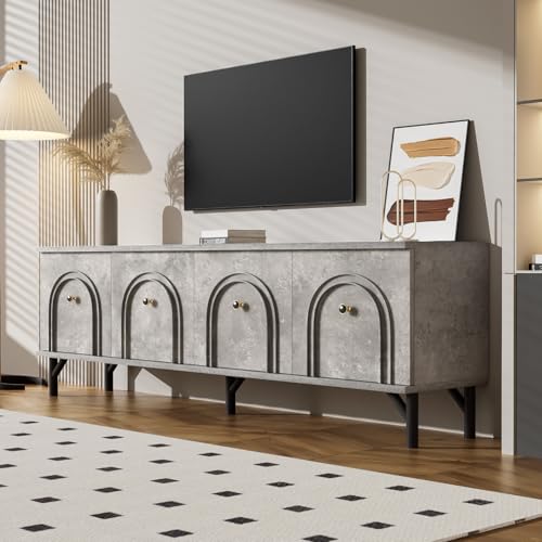 TV Cabinet with 3 Drawers, TV Table with Golden Handles and Legs, Modern TV Stand for TVs up to 75 Inches, Rounded Corners, TV Cabinet for Living Room, 174 x 35 x 41 cm, White