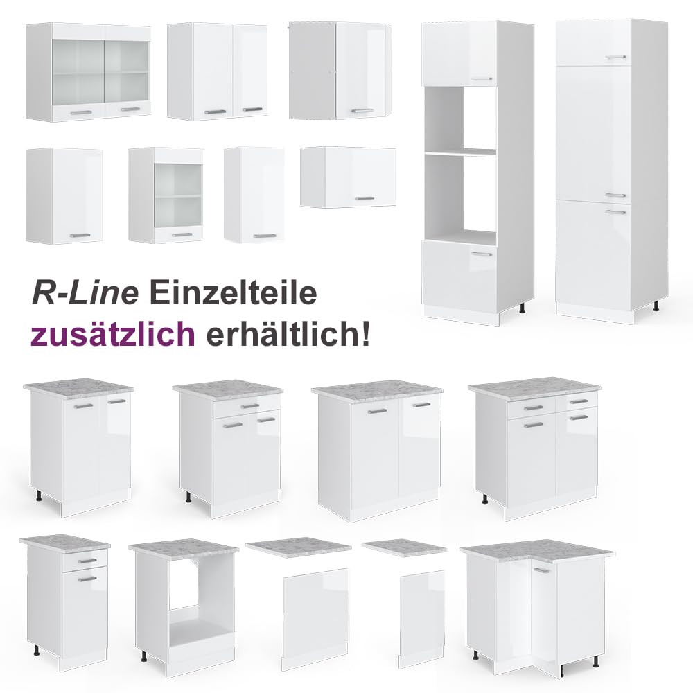Vicco Rick Corner Kitchen, Anthracite High Gloss/White, 190 x 60 cm, AP Marble