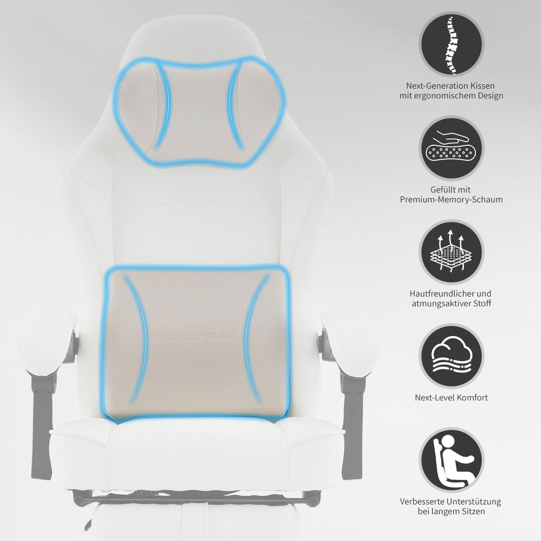 PixelPilot Ergonomic Gaming Chair [Breathable Fabric] Gaming Chair with Footrest, Head and Lumbar Support, Gamer PC Chair Wide Seat, Office Chair 150 kg Load Capacity (Nebula I, Grey)