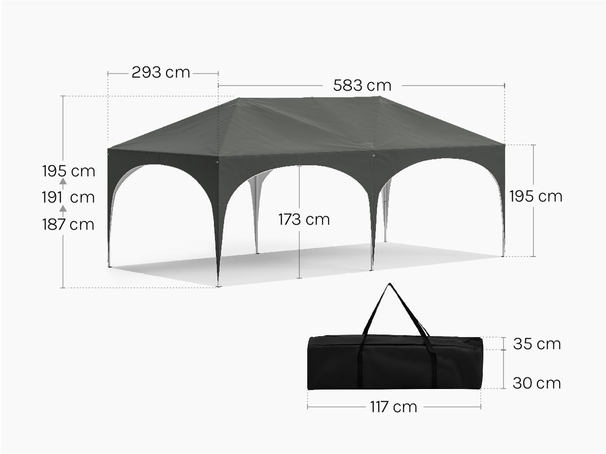 WOLTU Gazebo, Folding Gazebo, 3 x 6 m, with 6 Side Walls, Party Tent, Water-Repellent, UV Protection 50+, Height-Adjustable Garden Gazebo, with Carry Bag, for Outdoor Garden, Camping, Grey