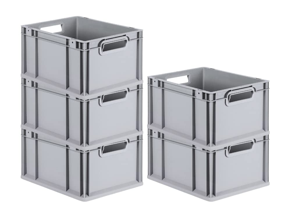 PROREGAL SuperSparSet 5 x Eurobox NextGen Economy | Closed Handles | H x W x D 17 x 30 x 40 cm | 16 Litres | Euro Container, Transport Box, Transport Container, Stacking Container
