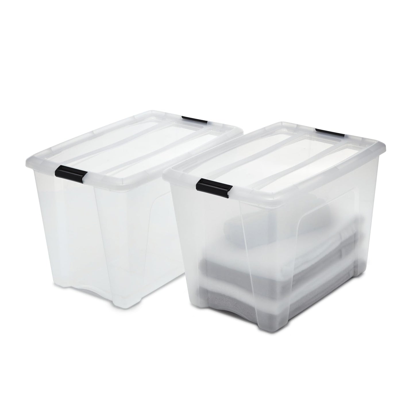 Iris Ohyama Storage Box with Lid, 80L, Set of 4, Transparent, Snap Latches with Handles, Stackable, Strong & Durable, for Clothes, Garage, Home, Office, Plastic Box, Storage TB-84D