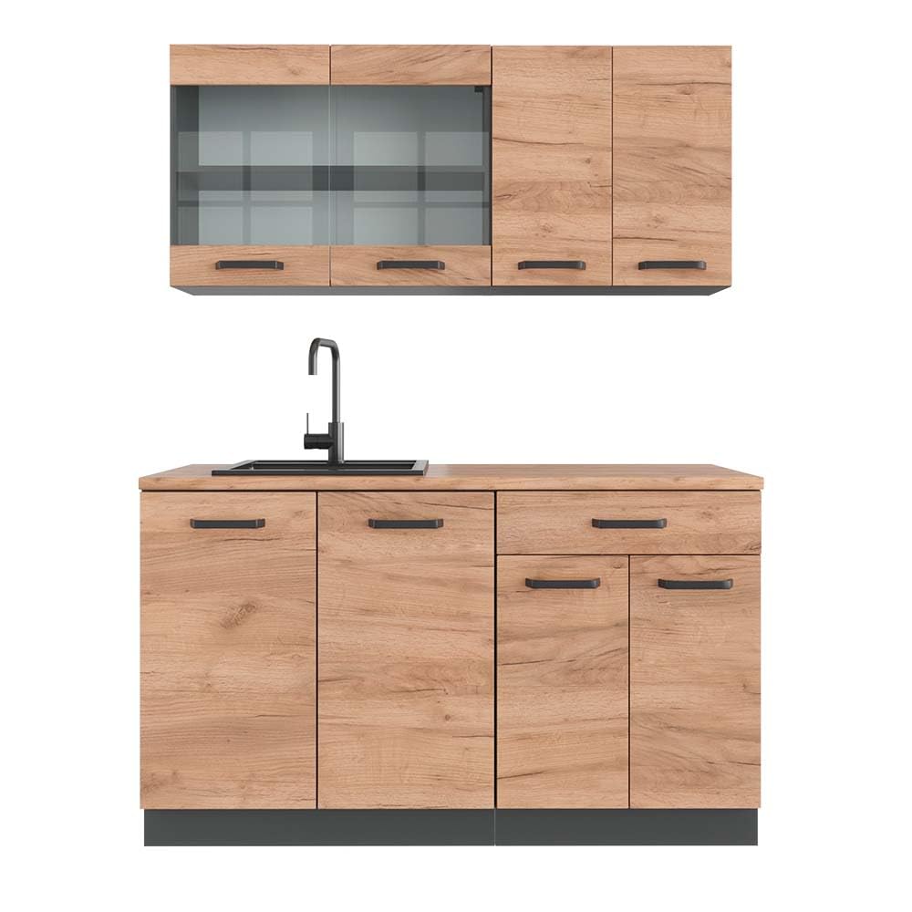 Vicco Single Kitchen R-Line, White High Gloss / Anthracite, 140 cm without Worktop