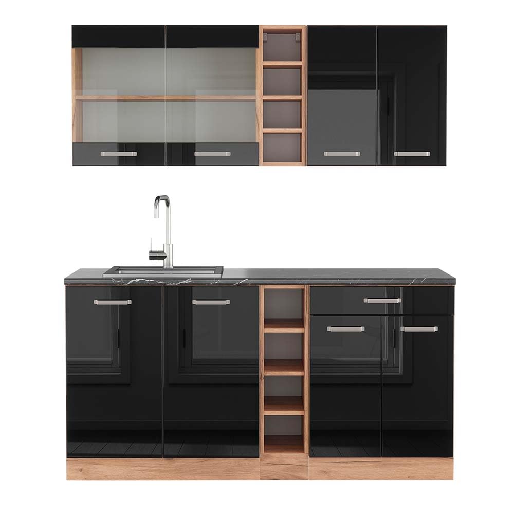 Vicco Single Kitchen R-Line Anthracite High Gloss / Goldkraft Oak 160 cm without Worktop