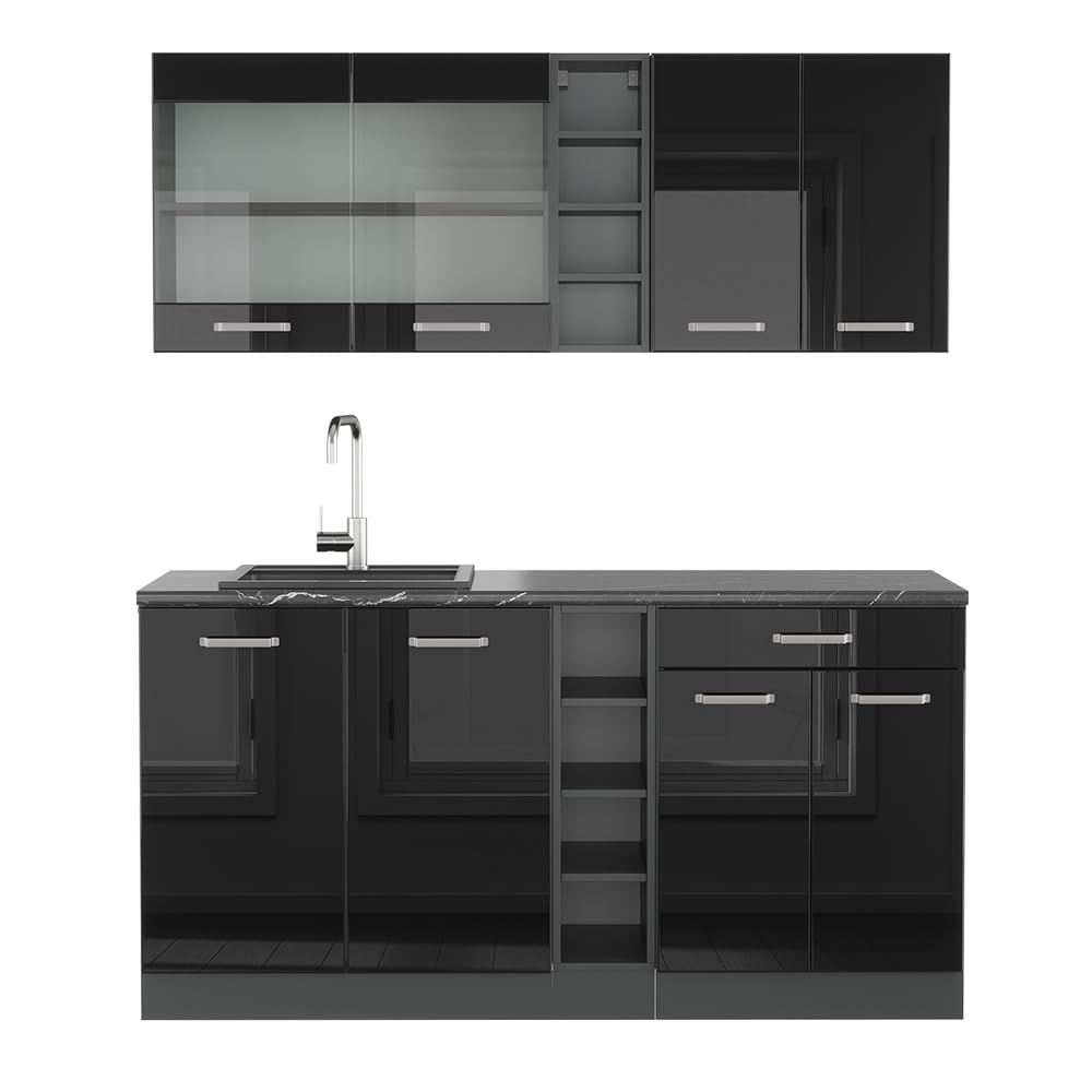 Vicco Single Kitchen R-Line White High Gloss / Anthracite 160 cm without Worktop