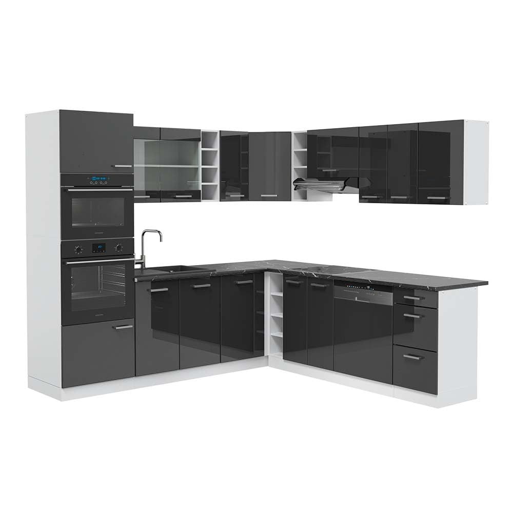 Vicco R-Line Fitted Kitchen Cabinets Country House Kitchen Furniture (White, Corner 247 x 237 cm)