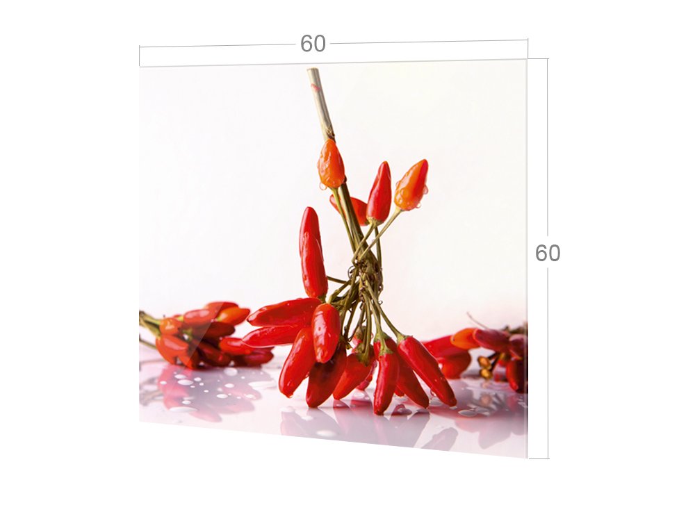 GRAZDesign Kitchen Back Wall Glass Chili Splash Guard Stove Print Behind Glass Picture Motif Spices Back Wall Kitchen Glass Plate with Kitchen Motif 60 x 60 cm