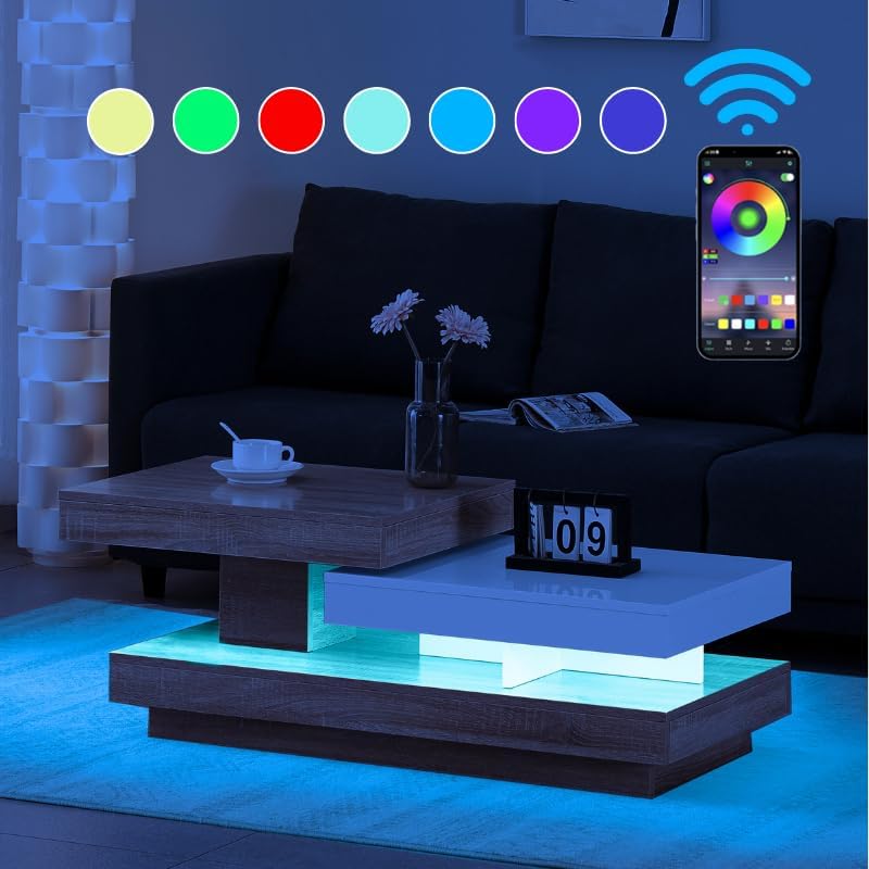 Rotating Coffee Table White Living Room Table with Rotating Board High Gloss Modern Side Table Coffee Table