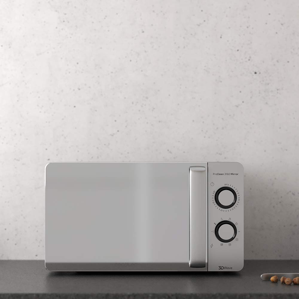 Cecotec Microondas ProClean 3160 Mirror, 20 L, Ready2Clean Coating, 800 W Grill, 9 Levels, 30 min Timer, 3D Wave Technology, Silver, Mirrored Door